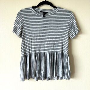 NWOT Forever 21 Small Gray and White Striped Relaxed Fit Peplum Dress Top